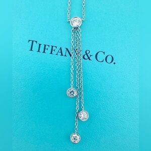 Tiffany & Co. Platinum Triple Diamond Drop Lavalier Necklace 16" 💎💎💎
